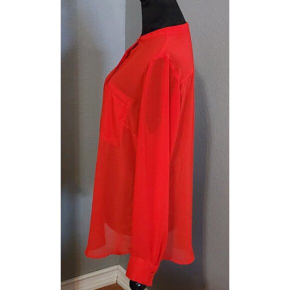 A.N.A Red Sheer Long Sleeve Blouse Size Large Button Front Casual Lightweight - Picture 5 of 8